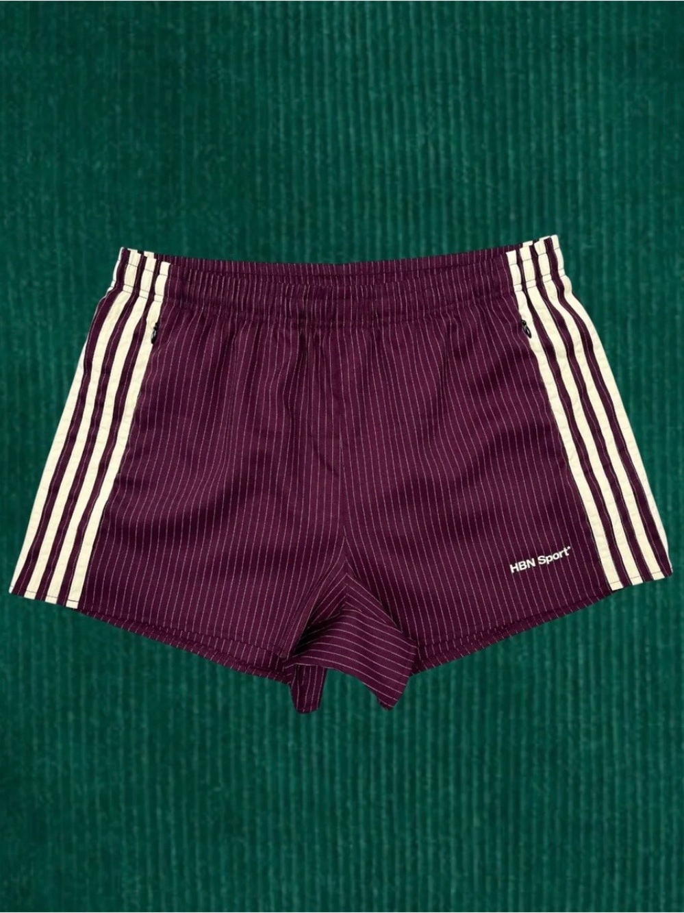 Men's Burgundy Pinstripe Athletic Shorts with Contrast Side Stripes